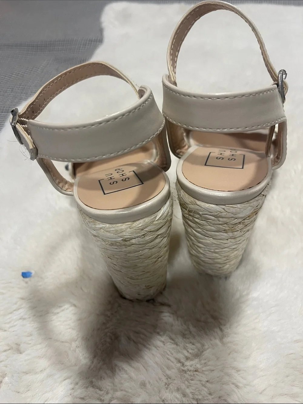 ShuShop Cream Espadrille Wedge Sandals with Silver Studs